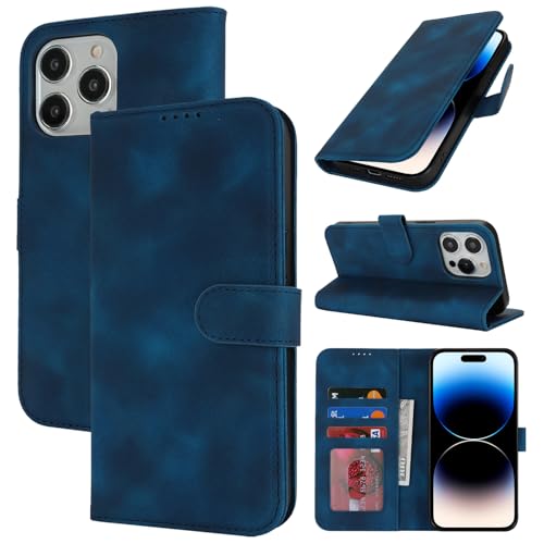 Zouzt Hülle für iPhone 14 Pro 6,1-Zoll, Stoßfestes PU Leder Handyhülle Lederhülle Klapphülle mit Kartenhalter und Standfunktion Flip Leather Wallet Phone Cover (Vintage Blau) von Zouzt