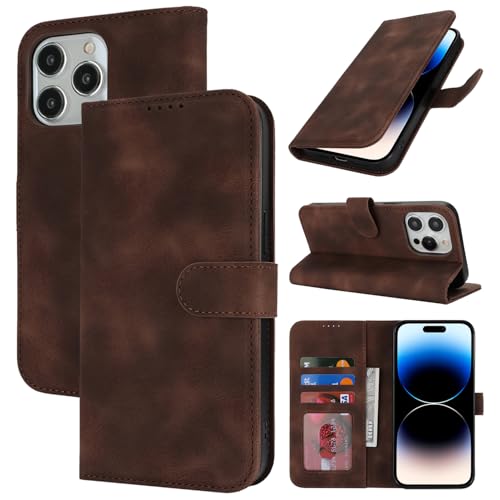 Zouzt Hülle für iPhone 14 Pro 6,1-Zoll, Stoßfestes PU Leder Handyhülle Lederhülle Klapphülle mit Kartenhalter und Standfunktion Flip Leather Wallet Phone Cover (Vintage Dunkelbraun) von Zouzt