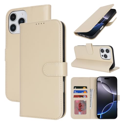 Zouzt Hülle für iPhone 14 Pro Max 6,7-Zoll, Stoßfestes PU Leder Handyhülle Lederhülle Klapphülle mit Kartenhalter und Standfunktion Flip Leather Wallet Phone Cover (Beige) von Zouzt