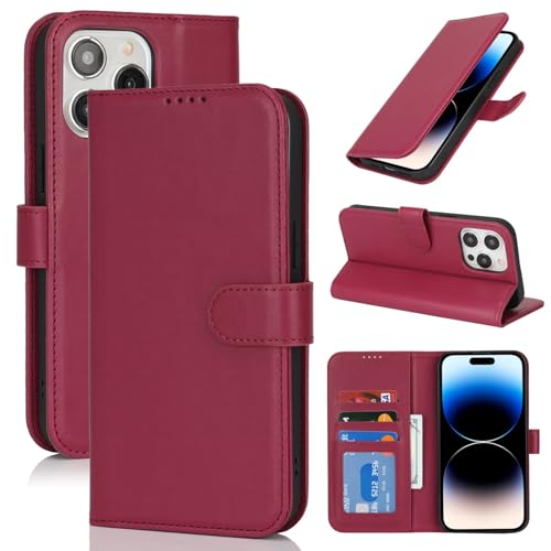Zouzt Hülle für iPhone 14 Pro Max 6,7-Zoll, Stoßfestes PU Leder Handyhülle Lederhülle Klapphülle mit Kartenhalter und Standfunktion Flip Leather Wallet Phone Cover (Rot) von Zouzt