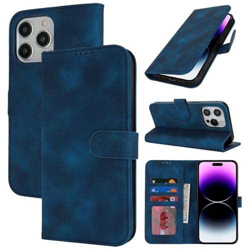 Zouzt Hülle für iPhone 14 Pro Max 6,7-Zoll, Stoßfestes PU Leder Handyhülle Lederhülle Klapphülle mit Kartenhalter und Standfunktion Flip Leather Wallet Phone Cover (Vintage Blau) von Zouzt