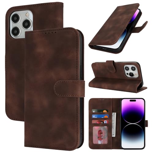 Zouzt Hülle für iPhone 14 Pro Max 6,7-Zoll, Stoßfestes PU Leder Handyhülle Lederhülle Klapphülle mit Kartenhalter und Standfunktion Flip Leather Wallet Phone Cover (Vintage Dunkelbraun) von Zouzt