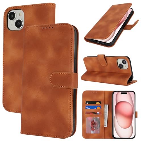 Zouzt Hülle für iPhone 15 6,1-Zoll, Stoßfestes PU Leder Handyhülle Lederhülle Klapphülle mit Kartenhalter und Standfunktion Flip Leather Wallet Phone Cover (Vintage Hellbraun) von Zouzt
