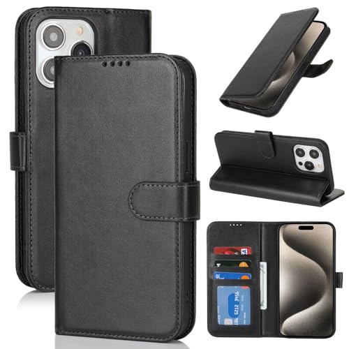 Zouzt Hülle für iPhone 15 Pro Max 6,7-Zoll, Stoßfestes PU Leder Handyhülle Lederhülle Klapphülle mit Kartenhalter und Standfunktion Flip Leather Wallet Phone Cover (Schwarz) von Zouzt