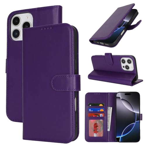Zouzt Hülle für iPhone 16 Pro 6,3-Zoll, Stoßfestes PU Leder Handyhülle Klapphülle mit Kartenhalter und Standfunktion [Kartenfach] [Magnetverschluss] Flip Leather Wallet Cover (Dunkelviolett) von Zouzt