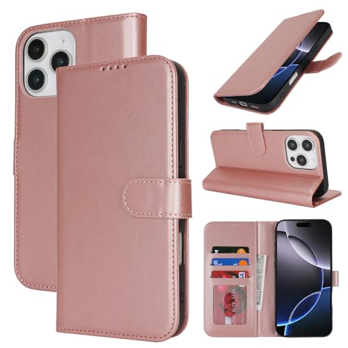 Zouzt Hülle für iPhone 16 Pro Max 6,9-Zoll, Stoßfestes PU Leder Handyhülle Klapphülle mit Kartenhalter und Standfunktion [Kartenfach] [Magnetverschluss] Flip Leather Wallet Cover (Roségold) von Zouzt