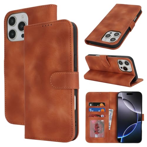 Zouzt Hülle für iPhone 16 Pro Max 6,9-Zoll, Stoßfestes PU Leder Handyhülle Klapphülle mit Kartenhalter und Standfunktion [Kartenfach] [Magnetverschluss] Flip Leather Wallet Cover (Vintage Hellbraun) von Zouzt