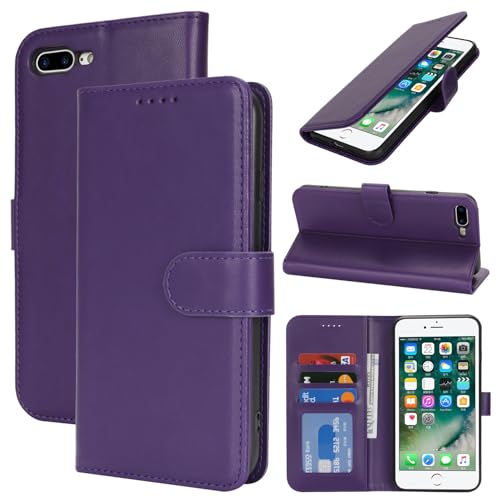 Zouzt Hülle für iPhone 8 Plus / 7 Plus 5,5-Zoll, Stoßfestes PU Leder Handyhülle Lederhülle Klapphülle mit Kartenhalter und Standfunktion Flip Leather Wallet Phone Cover (Dunkelviolett) von Zouzt