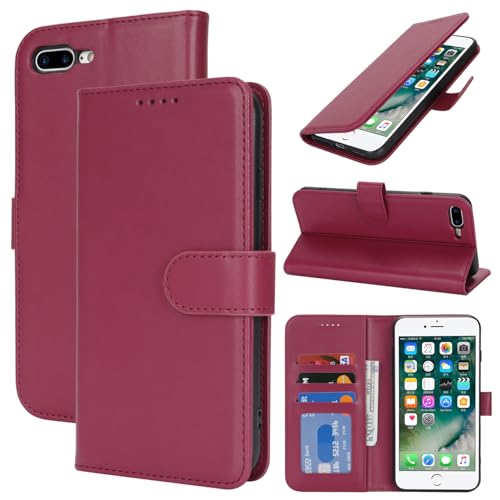 Zouzt Hülle für iPhone 8 Plus / 7 Plus 5,5-Zoll, Stoßfestes PU Leder Handyhülle Lederhülle Klapphülle mit Kartenhalter und Standfunktion Flip Leather Wallet Phone Cover (Rot) von Zouzt