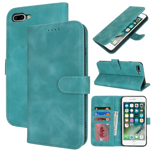 Zouzt Hülle für iPhone 8 Plus / 7 Plus 5,5-Zoll, Stoßfestes PU Leder Handyhülle Lederhülle Klapphülle mit Kartenhalter und Standfunktion Flip Leather Wallet Phone Cover (Vintage Mintgrün) von Zouzt