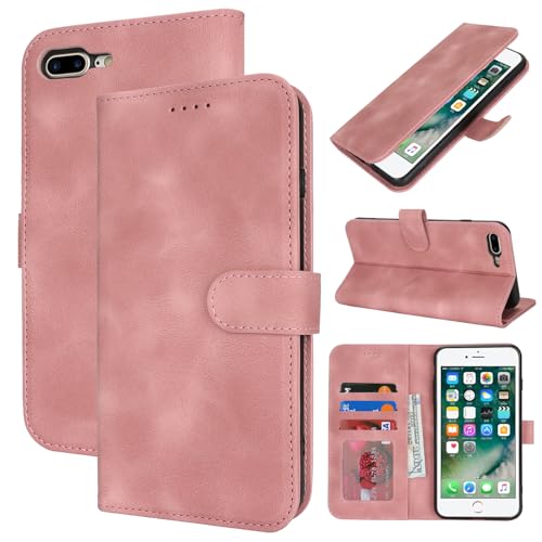 Zouzt Hülle für iPhone 8 Plus / 7 Plus 5,5-Zoll, Stoßfestes PU Leder Handyhülle Lederhülle Klapphülle mit Kartenhalter und Standfunktion Flip Leather Wallet Phone Cover (Vintage Rose Pink) von Zouzt