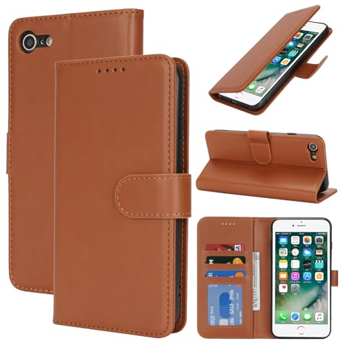 Zouzt Hülle für iPhone SE 2022/2020, 8/7 4,7-Zoll, Stoßfestes PU Leder Handyhülle Lederhülle Klapphülle mit Kartenhalter und Standfunktion Flip Leather Wallet Phone Cover (Hellbraun) von Zouzt