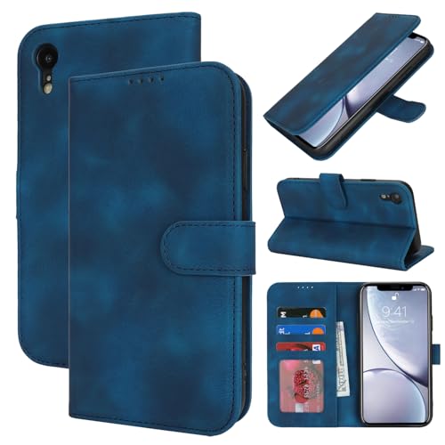 Zouzt Hülle für iPhone XR 6,1-Zoll, Stoßfestes PU Leder Handyhülle Lederhülle Klapphülle mit Kartenhalter und Standfunktion Flip Leather Wallet Phone Cover (Vintage Blau) von Zouzt