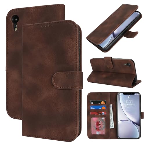 Zouzt Hülle für iPhone XR 6,1-Zoll, Stoßfestes PU Leder Handyhülle Lederhülle Klapphülle mit Kartenhalter und Standfunktion Flip Leather Wallet Phone Cover (Vintage Dunkelbraun) von Zouzt