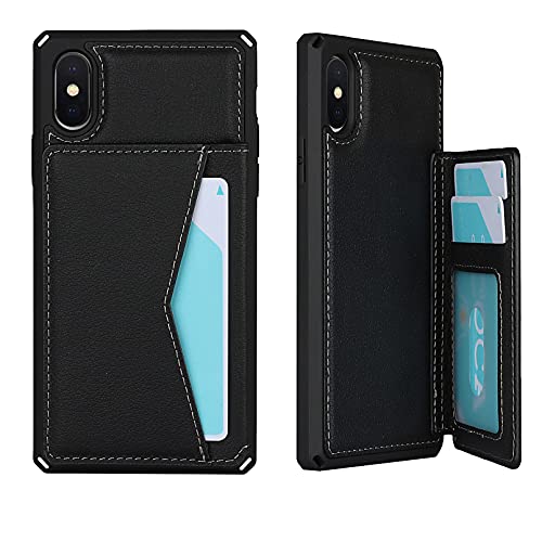 Zouzt Premium Leder Kickstand Fall für iPhone XS max Brieftaschenetui mit 3 Kartenhalter Handriemenetui, magnetische, Schwarz von Zouzt