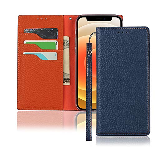 Zouzt [RFID-Blockierung] Premium Lederhülle für iPhone 12 Mini Hülle 5,4 Zoll Brieftasche Magnetische Flip Cover mit Kartenschlitz TPU Stoßfest Stand Echtleder Hülle mit Umhängeband Blau von Zouzt