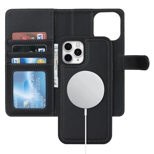 Zouzt für iPhone 12/12 Pro MagSafe Hülle Leder klappbar 6,1-Zoll [Abnehmbar 2 in 1] [Kartenfach] [Magnetisch] PU Leder Handyhülle Stoßfest Schutzhülle Klapphülle Flip Leather Wallet Case Schwarz von Zouzt