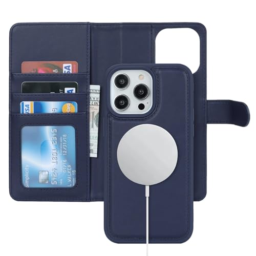 Zouzt für iPhone 14 Pro Max MagSafe Hülle Leder klappbar 6,7-Zoll [Abnehmbar 2 in 1] [Kartenfach] [Magnetisch] PU Leder Handyhülle Stoßfest Schutzhülle Klapphülle Flip Leather Wallet Case Blau von Zouzt