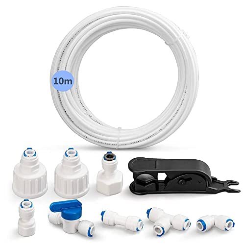 Zoyay Wasserzulaufleitung Universal Anschluss Set Kühlschrankschlauch, 1/4" Wasserschlauch, Schlauchverbinder (6,35mm) RO Wasserfilter Fitting für Side by Side Kühlschrank-10m Schlauchsatz von Zoyay