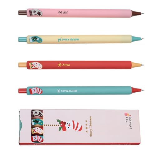 Zqxnt 4 Stück 0,5 mm Gel-Tintenstift, Weihnachtssocken, neutraler Stift, einziehbarer Gelschreiber, Schulbedarf für Schüler Zqxnt 4 Stück 0,5 mm Gel-Tintenstift, Weihnachtssocken, neutraler Stift, einziehbarer Gelschreiber, Schulbedarf für Schüler von Zqxnt