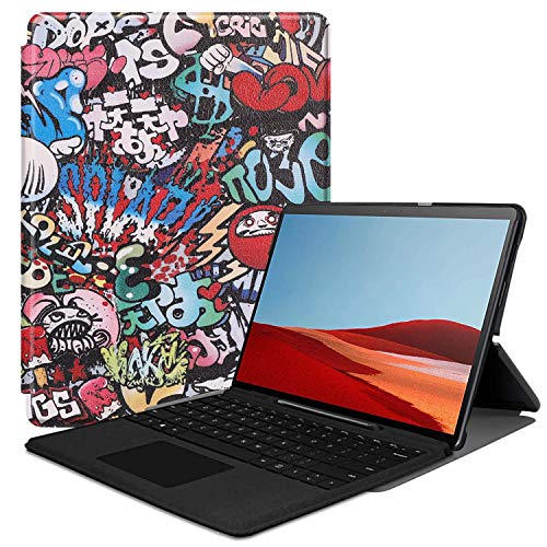 Lederhülle für Microsoft Surface Pro X 13 Zoll (33 cm), ultradünn, Ständer, leichte Hülle für 33 cm (13 Zoll) New Surface Pro X 2019 (passend für Tablet mit Tastatur) (Graffiti) von Zrengp