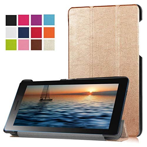 Schutzhülle für Lenovo Tab 3 7.0 TB3-730F TB3-730M Tablet Cover, Ultra Slim Folio Stand Leichte Ledertasche für Lenovo Tab3 7 730F 730M 7 Zoll (nicht für Tab7 Essential TB-7304F und andere) (Rotgold) von Zrengp