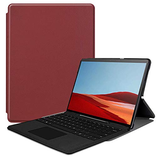 Schutzhülle für Microsoft Surface Pro X 13 Zoll (33 cm), Leder, ultradünn, mit Ständer, leicht, für 13 Zoll (33 cm) Surface Pro X 2019 2020 Version (Fit Tablet mit Typ-Cover-Tastatur) (Weinrot) von Zrengp