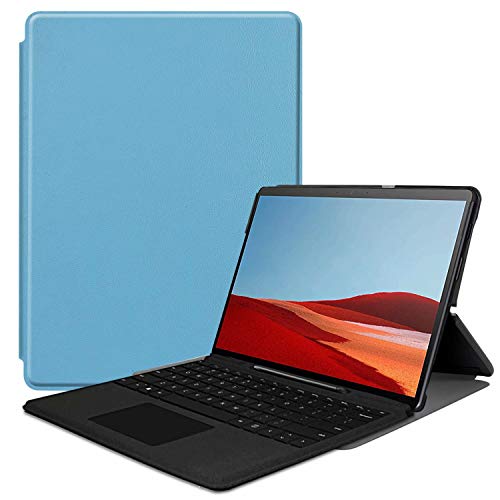 Schutzhülle für Microsoft Surface Pro X 13 Zoll (33 cm), Leder, ultradünn, mit Ständer, leicht, für 13 Zoll (33 cm) Surface Pro X 2019 2020 Version (passend für Tablet mit Tastatur) (hellblau) von Zrengp