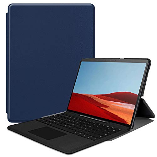 Schutzhülle für Microsoft Surface Pro X 13 Zoll (33 cm), Leder, ultradünn, mit Ständer, leicht, für 13 Zoll (33 cm) Surface Pro X 2019 2020 Version (passend für Tablet mit Tastatur) (dunkelblau) von Zrengp
