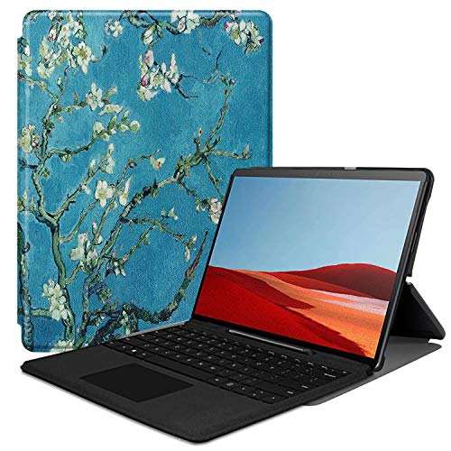 Schutzhülle für Microsoft Surface Pro X 13 Zoll (33 cm), Leder, ultradünn, mit Standfunktion, leicht, cm) 2019 Version (passend Tablet Tastatur), Aprikosenblütenblütenmotiv von Zrengp