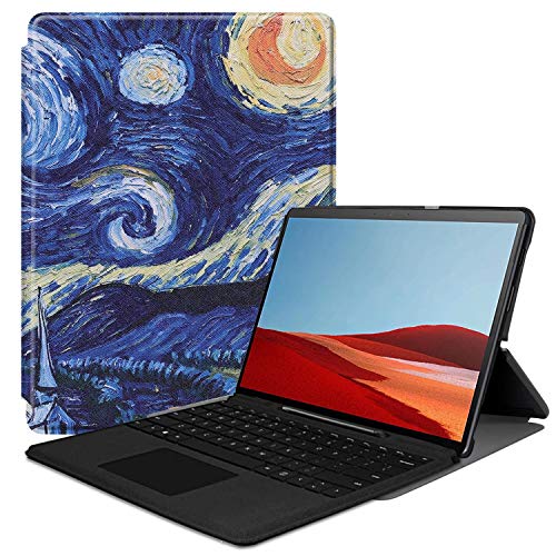 Schutzhülle für Microsoft Surface Pro X 13 Zoll (33 cm), Leder, ultradünn, mit Standfunktion, leicht, für 13 Zoll (33 cm) Surface Pro X 2019 Version (passend für Tablet mit Tastatur) (Sternenhimmel) von Zrengp