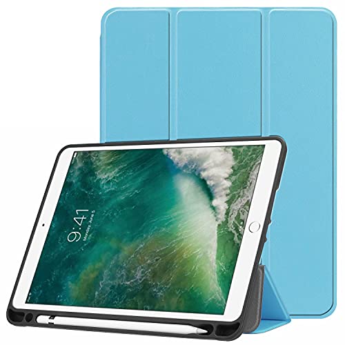 Smart Cover für Apple iPad Air 1 2 9.7 2017 2018 Tablet Cover, Ultra Slim Folio Stand Auto Sleep/Wake Up Lederhülle mit Bleistift Slot A1474 A1475 A1566 A1822 A1823 A1893 A1954 Zoll (hellblau) von Zrengp