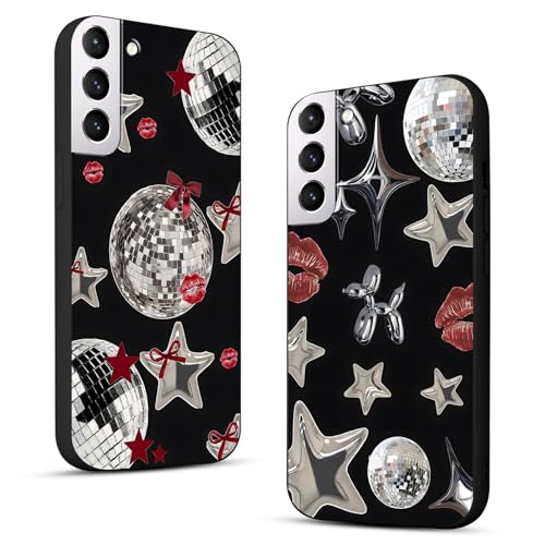Y3K coole Y2K-Handyhülle für Samsung Galaxy S21 Galaxy S30 15,7 cm (6,2 Zoll), Y3K Niedliche Sterne, Kawaii-Schleife, Lippen, Druck, Discokugel, rotes Bandmuster, schwarz, schlanker Schutz, Funda für von Zrutru