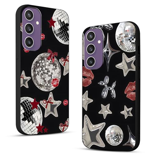 Y3K coole Y2K-Handyhülle für Samsung Galaxy S23 FE 16,3 cm (6,4 Zoll), niedliche Sterne, Kawaii-Schleife, Lippen, Druck, Discokugel, rotes Bandmuster, schwarz, schlanker Schutz, Funda für Damen und von Zrutru