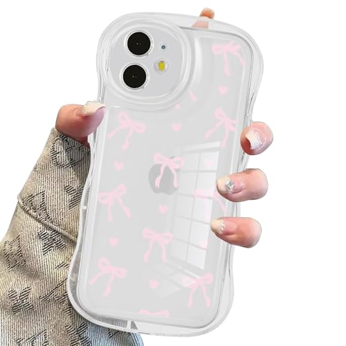 Zrutru Ästhetische Schutzhülle für iPhone 12 (6,1 Zoll) mit rosa Schleife, Schutzhülle für Damen und Mädchen, stilvolle, transparente, weiche Schleife, Rosa von Zrutru