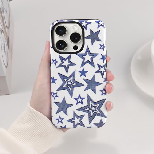 Zrutru Coole Y2K-Stern-Handyhülle für iPhone 16 Pro Max 17,5 cm (6,9 Zoll), niedlicher blauer Stern, trendige Hülle, ästhetisches Y3K-Design, für Mädchen, Frauen, Teenager, Hybrid-Hartschale, 2-lagige von Zrutru
