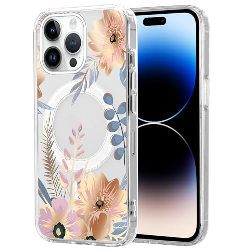 Zrutru Magnetische Hülle für iPhone 13 Pro Max Hülle Floral [Kompatibel mit MagSafe] Niedlich Luxus Blumenmuster Druck Design Schutzhülle Handyhülle Elegante Blumen Cover für Mädchen Frauen Blüte von Zrutru