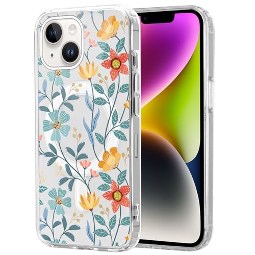 Zrutru Magnetische Schutzhülle für iPhone 14, Blumenmuster, kompatibel mit MagSafe, niedliches luxuriöses Blumenmuster, elegante Blumen-Schutzhülle für Mädchen und Frauen, Farbe Blume Zrutru Magnetische Schutzhülle für iPhone 14, Blumenmuster, kompatibel mit MagSafe, niedliches luxuriöses Blumenmuster, elegante Blumen-Schutzhülle für Mädchen und Frauen, Farbe Blume von Zrutru
