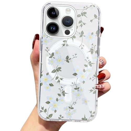 Zrutru Magnetische Schutzhülle für iPhone 14 Pro, 15,5 cm (6,1 Zoll), kompatibel mit Magsafe, niedliches ästhetisches Blumenmuster, Handyhülle für Mädchen und Frauen, stoßfest, weich, magnetisch von Zrutru