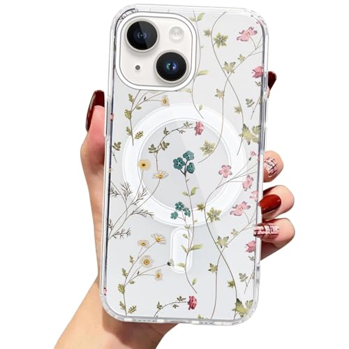 Zrutru Magnetische Schutzhülle für iPhone 15, 15,5 cm (6,1 Zoll), kompatibel mit Magsafe, niedliches ästhetisches Blumenmuster, Handyhülle für Mädchen und Frauen, stoßfest, weich, magnetisch, bunte von Zrutru