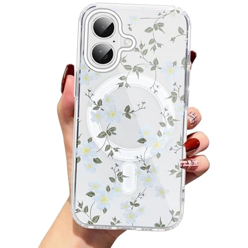 Zrutru Magnetische Schutzhülle für iPhone 16, 15,5 cm (6,1 Zoll), kompatibel mit Magsafe, niedliches ästhetisches Blumenmuster, Handyhülle für Mädchen und Frauen, stoßfest, weich, magnetisch von Zrutru