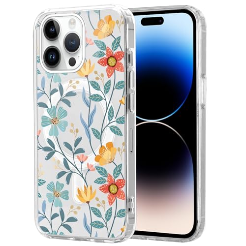 Zrutru Magnetische Schutzhülle für iPhone 16 Pro, Blumenmuster, kompatibel mit MagSafe, niedliches luxuriöses Blumenmuster, elegante Blumen-Schutzhülle für Mädchen und Frauen, Farbe Blume von Zrutru