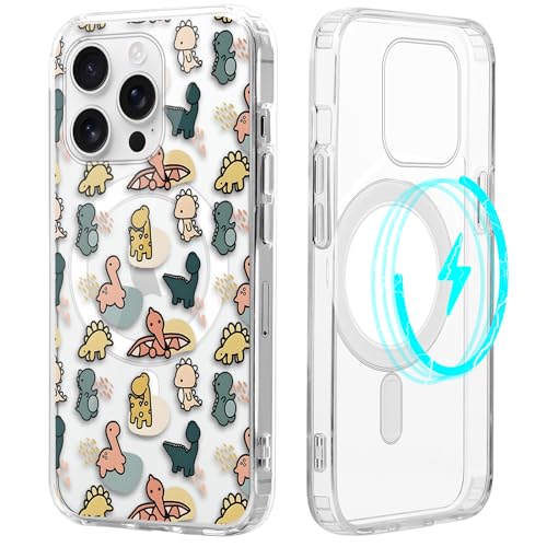 Zrutru Magnetische Schutzhülle für iPhone 16 Pro Max, Dino-Hülle, kompatibel mit MagSafe, niedlicher Dinosaurier, transparente Handyhülle für Mädchen und Frauen, stoßfeste TPU-Handy-Funda für iPhone Zrutru Magnetische Schutzhülle für iPhone 16 Pro Max, Dino-Hülle, kompatibel mit MagSafe, niedlicher Dinosaurier, transparente Handyhülle für Mädchen und Frauen, stoßfeste TPU-Handy-Funda für iPhone von Zrutru