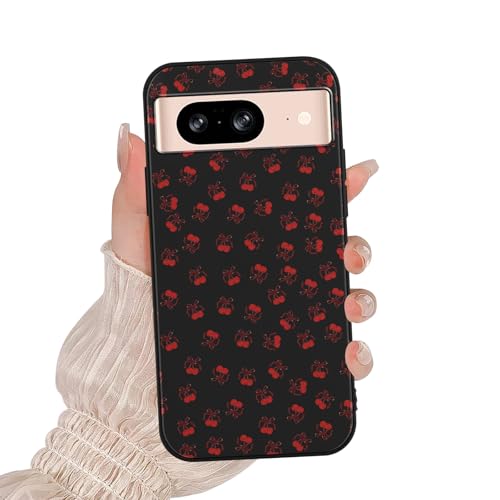 Zrutru Schutzhülle für Google Pixel 8 5G 15,7 cm (6,2 Zoll), Kawaii-Kirschschleife, Cartoon-Muster, ästhetisches Design, weiches Silikon, TPU, schlank, stoßfest, Schwarz von Zrutru