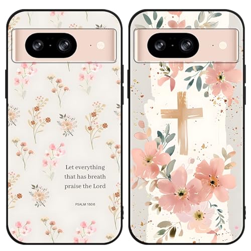 Zrutru Schutzhülle für Google Pixel 8 5G 15,7 cm (6,2 Zoll), süßes Kawaii-Blumen-Collage-Muster, ästhetisches Design, schwarze TPU-Schutzhülle für Mädchen und Frauen, 2 Stück von Zrutru