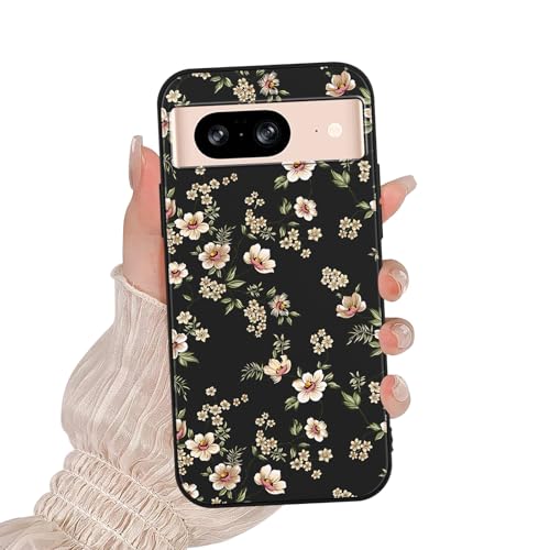 Zrutru Schutzhülle für Google Pixel 8 5G 15,7 cm (6,2 Zoll) (15,7 cm) mit süßem Blumenmuster, weiches Silikon, TPU, schlank, stoßfest, schwarze Handyhülle von Zrutru