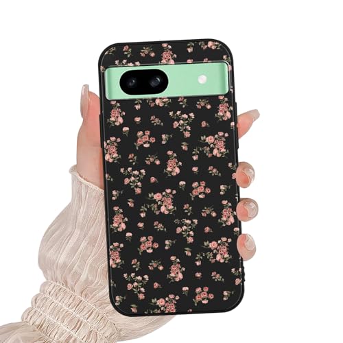 Zrutru Schutzhülle für Google Pixel 8A 15,5 cm (6,1 Zoll), niedliches Blumenmuster, Cartoon-Muster, ästhetisches Design, weiches Silikon, TPU, schlank, stoßfest, Schwarz von Zrutru