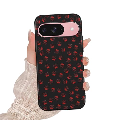 Zrutru Schutzhülle für Google Pixel 9 5G 16 cm (6,3 Zoll), Kawaii-Kirschschleife, Cartoon-Muster, ästhetisches Design, weiches Silikon, TPU, schlank, stoßfest, Schwarz von Zrutru