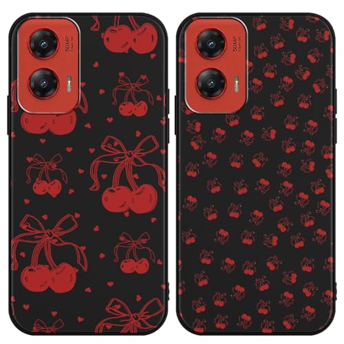 Zrutru Schutzhülle für Motorola Moto G Stylus 5G 2024 17 cm (6,7 Zoll), süßes Kawaii-Kirschschleifenmuster, ästhetisches Design, schwarze TPU-Schutzhülle für Mädchen und Frauen, 2 Stück von Zrutru
