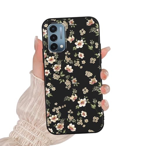 Zrutru Schutzhülle für Oneplus Nord N200 5G 16,5 cm (6,5 Zoll), süßes Blumenmuster, weiches Silikon, TPU, schlank, stoßfest, schwarz, Blumenmuster, Cartoon, Kawaii-Muster, ästhetisches Design, Schwarz von Zrutru